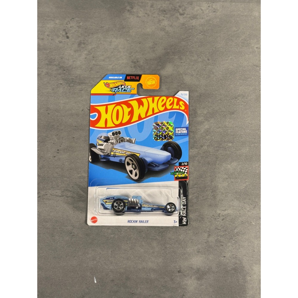 Hot Wheels Rockin Railer HW Race Day 2/10 Netflix Lets Race Blue 75/250 NEW